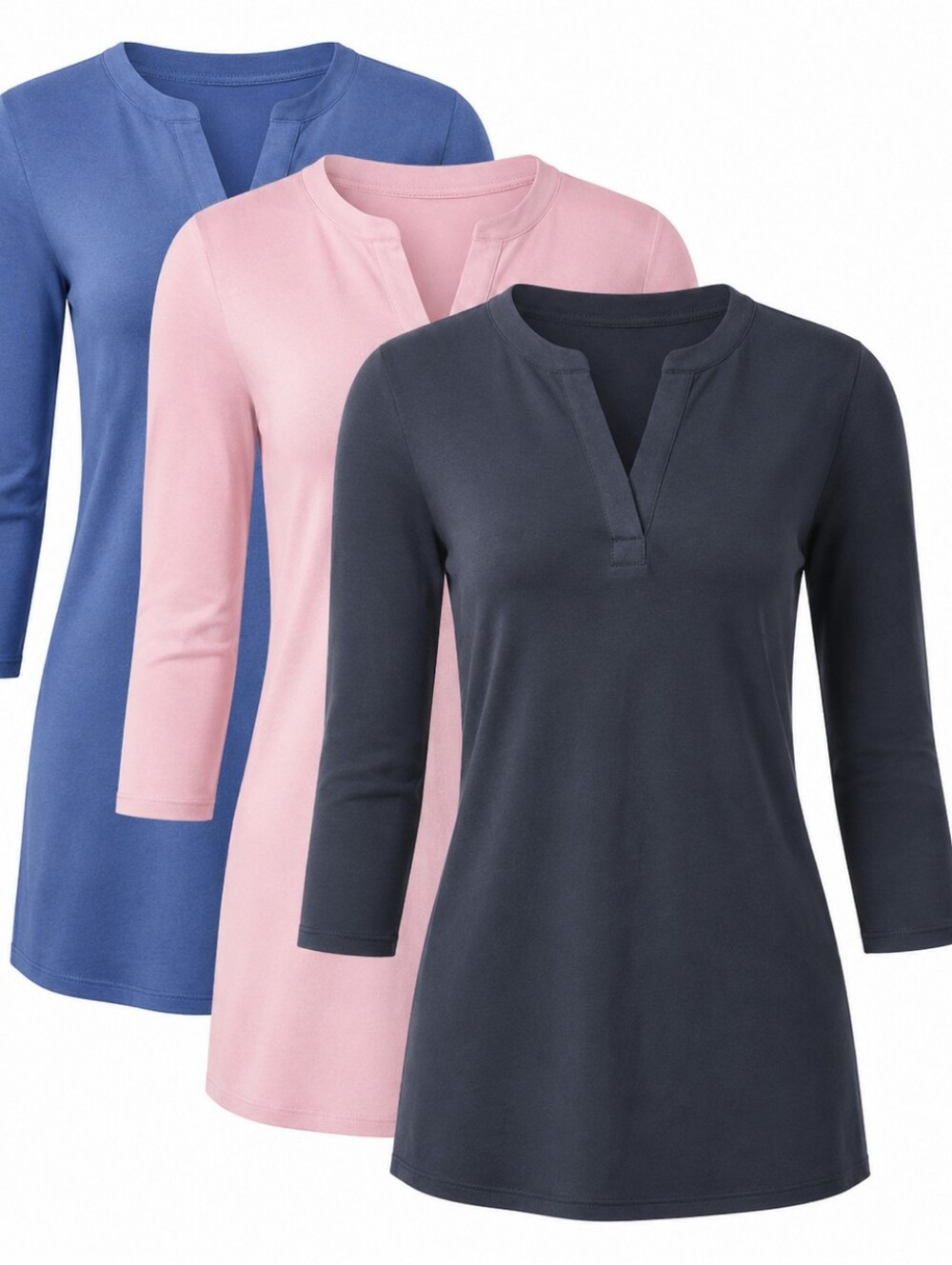 S YELLOW WAFTER | 3 Pack Split Neck Stretch Knit Tunic Tops Bundle | S